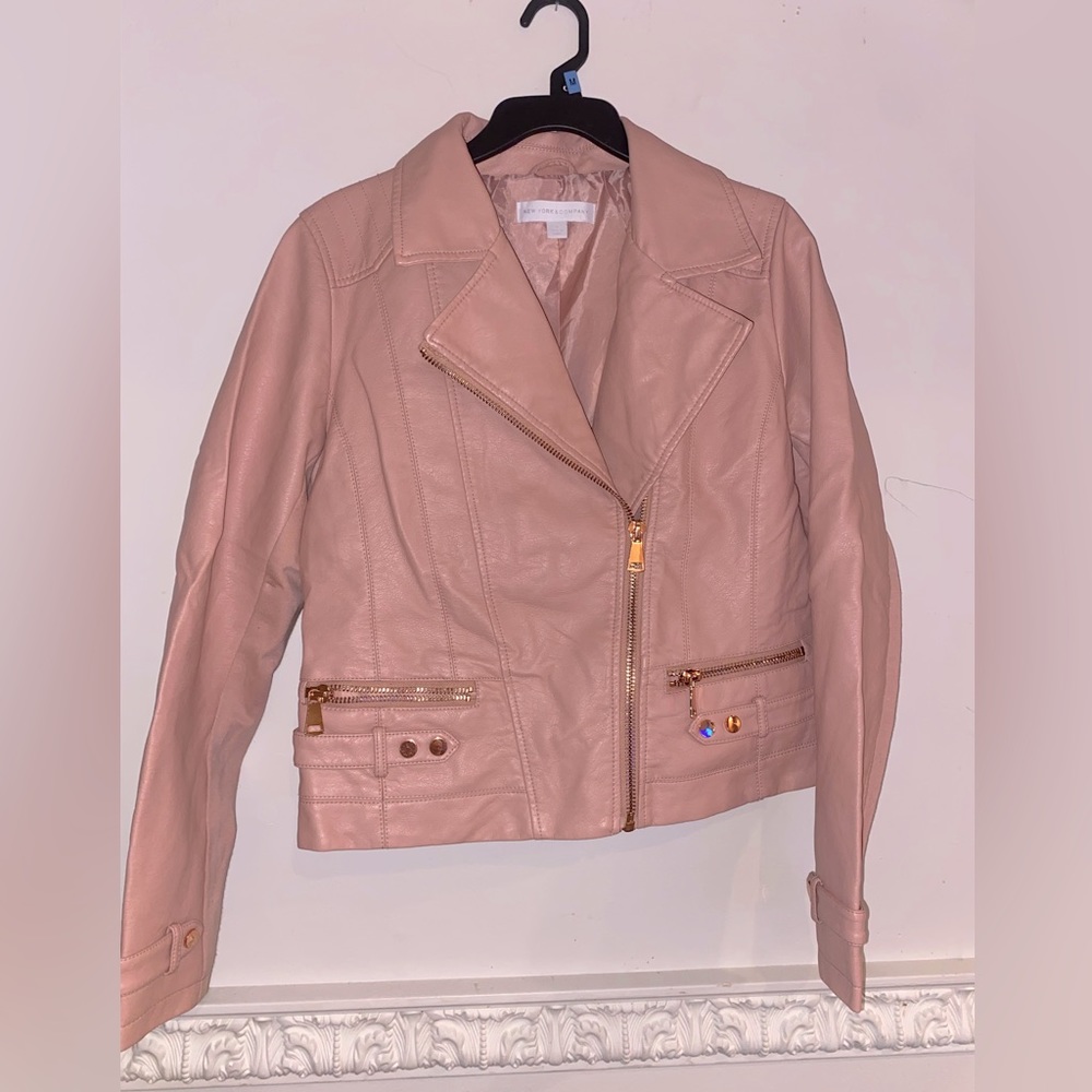 New York & Company Leather Pink Women medium Jacket